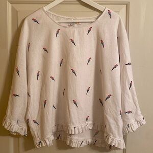 C&C California white linen blend oversized boxy top ruffle hem/cuff macaw size M